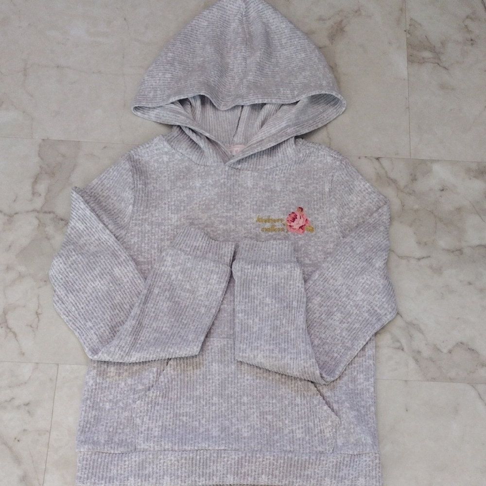 Sunset Sky Gray Hooded Sweater with Floral Embroidery